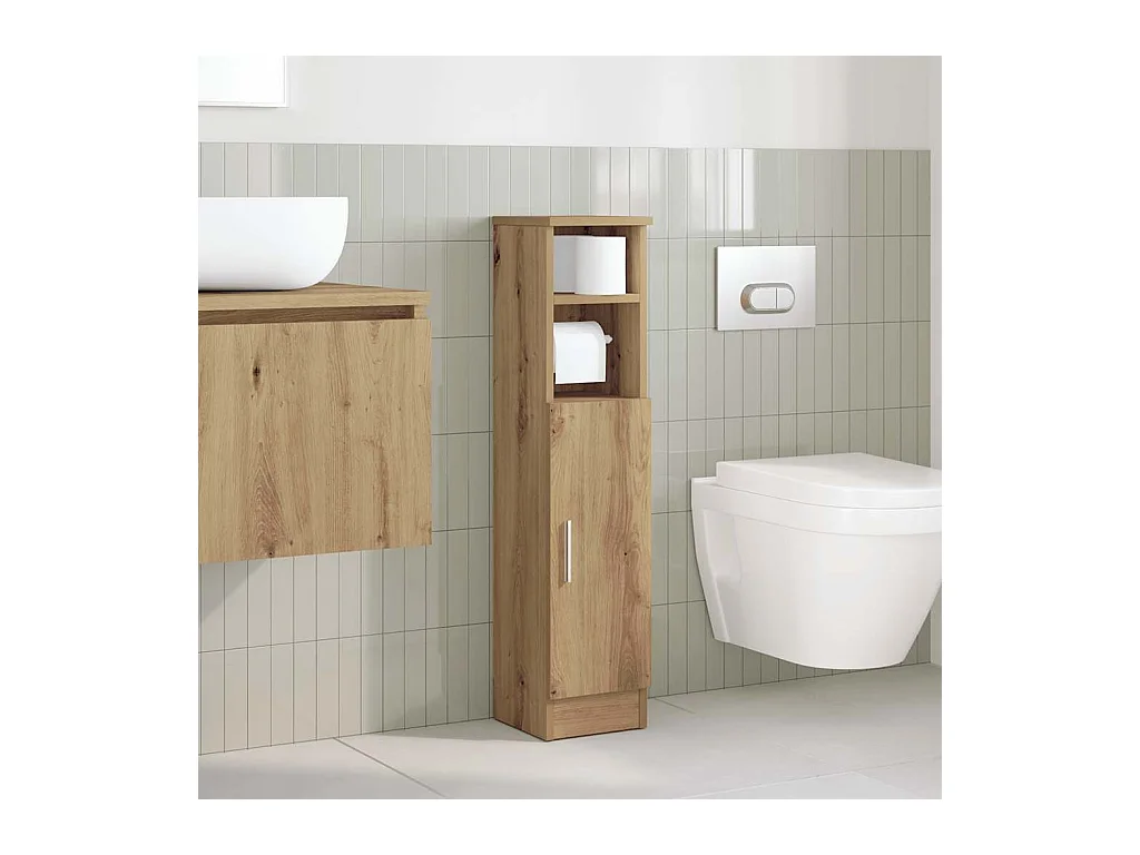 Mobile da bagno con portarotolo in rovere lavorato a mano