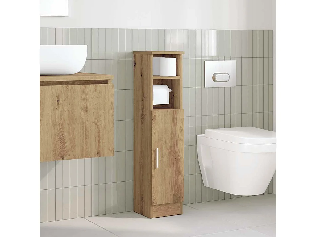 Mobile da bagno con portarotolo in rovere lavorato a mano