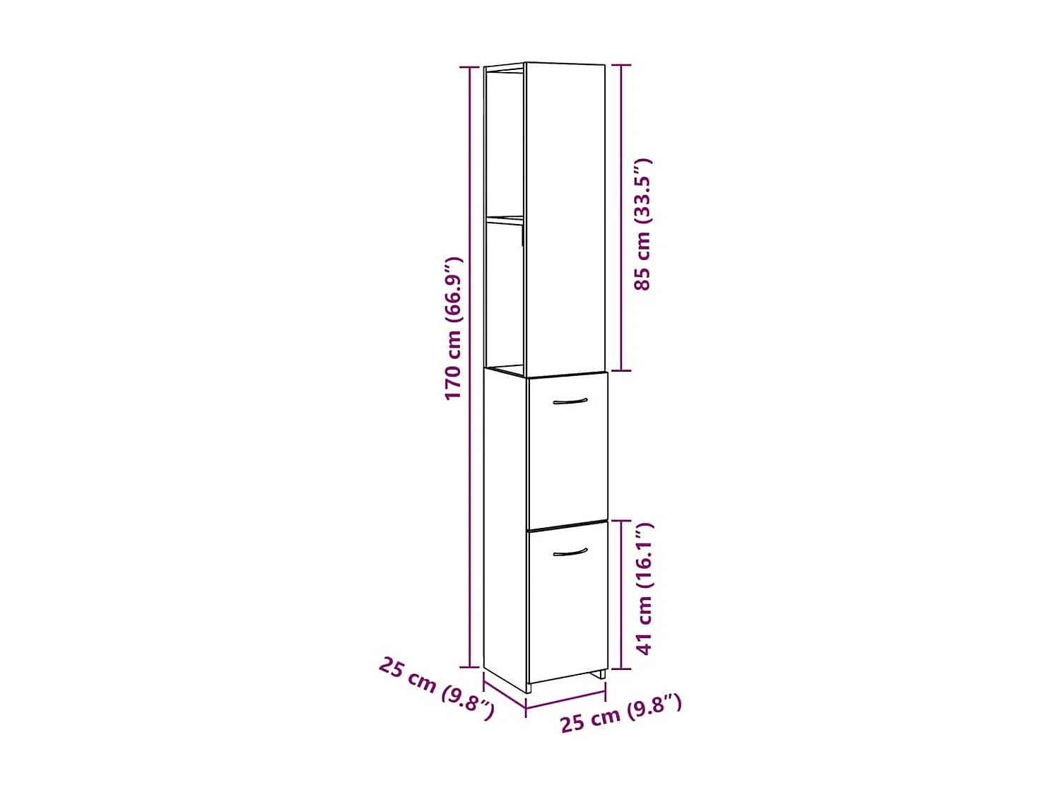 Mobile bagno in rovere fatto a mano 25x25x170 cm