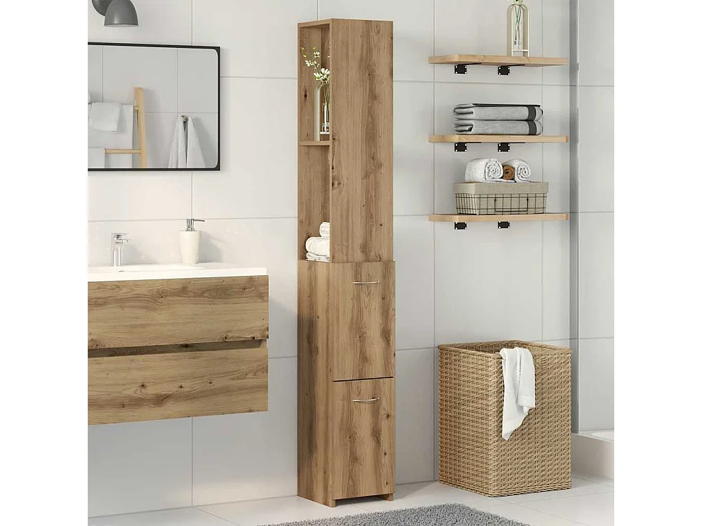 Handgemaakte eikenhouten badkamerkast 25x25x170 cm