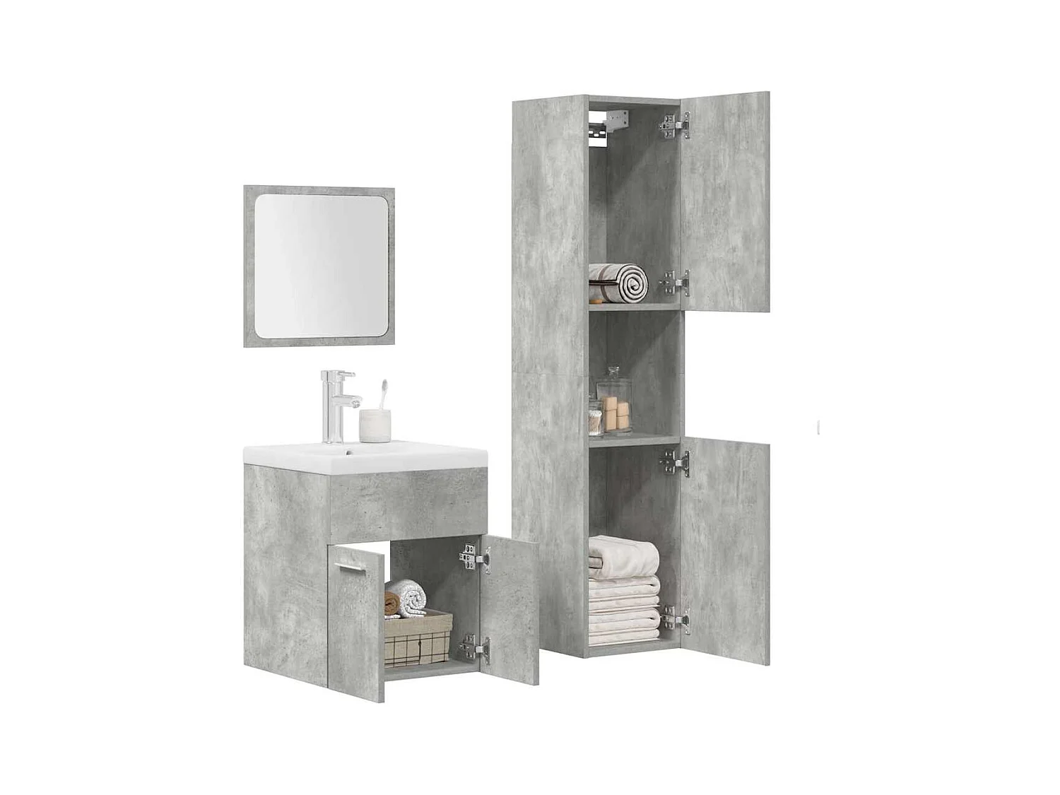 4-teiliges Badmöbel-Set Betongrau