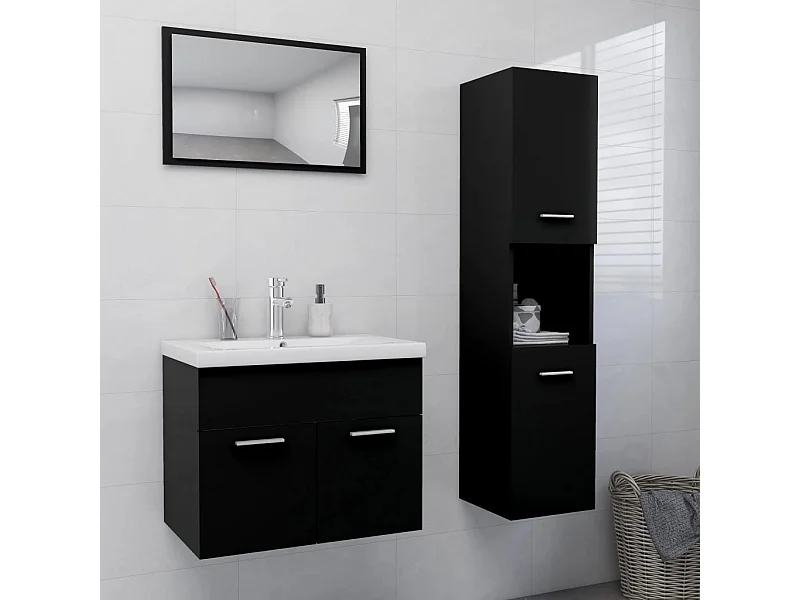 Zwarte spaanplaat badkamermeubelset