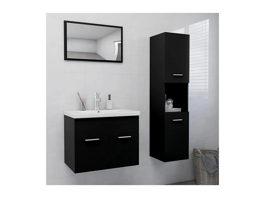 Zwarte spaanplaat badkamermeubelset
