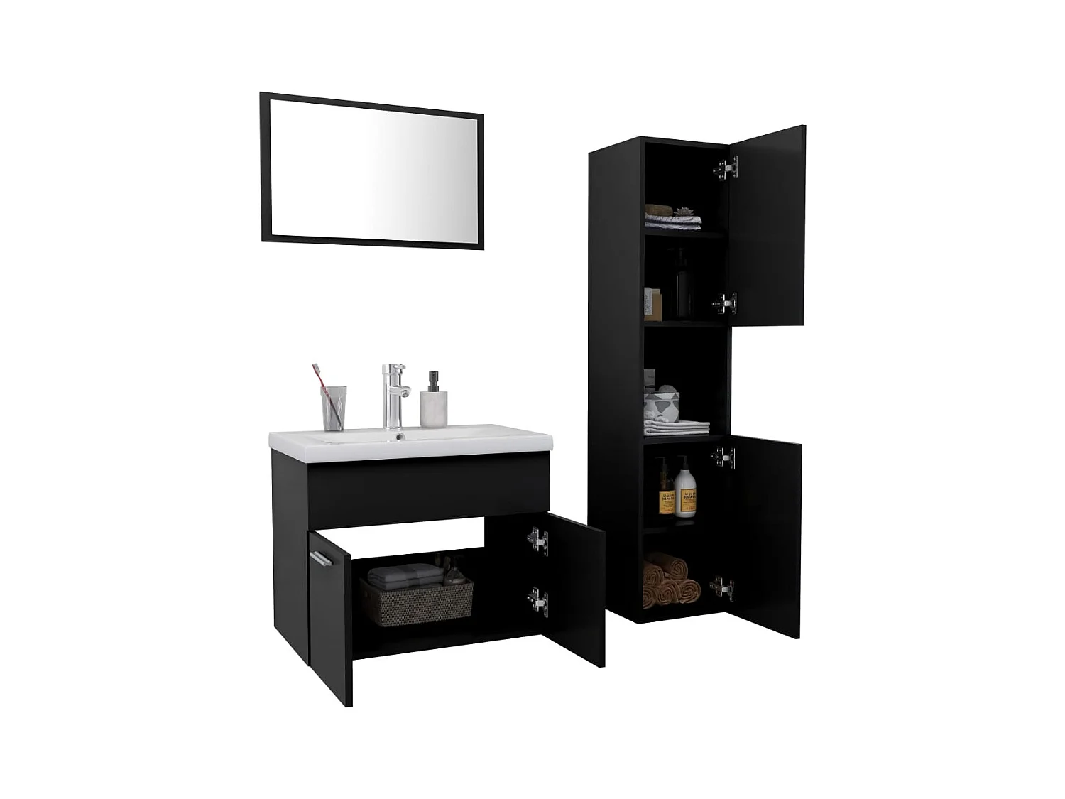 Zwarte spaanplaat badkamermeubelset