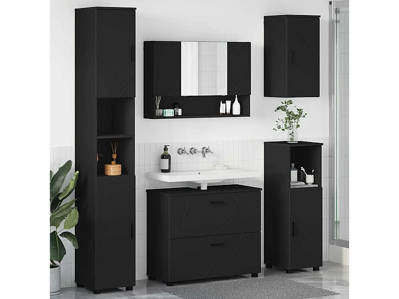 Conjunto de muebles de baño con cajón 5 piezas negro