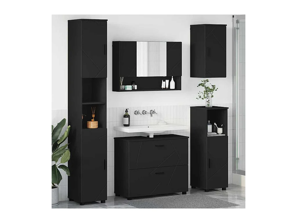 Ensemble de mobilier de salle de bain avec tiroir 5 pcs Noir
