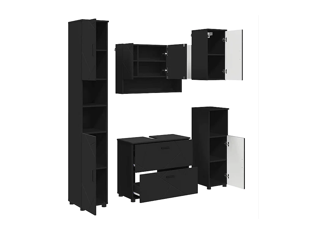 Ensemble de mobilier de salle de bain avec tiroir 5 pcs Noir