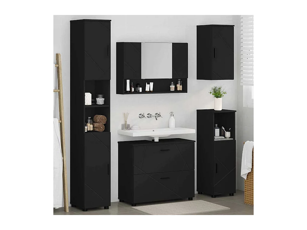 Ensemble de mobilier de salle de bain avec tiroir 5 pcs Noir