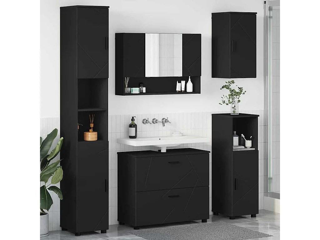 Ensemble de mobilier de salle de bain avec tiroir 5 pcs Noir