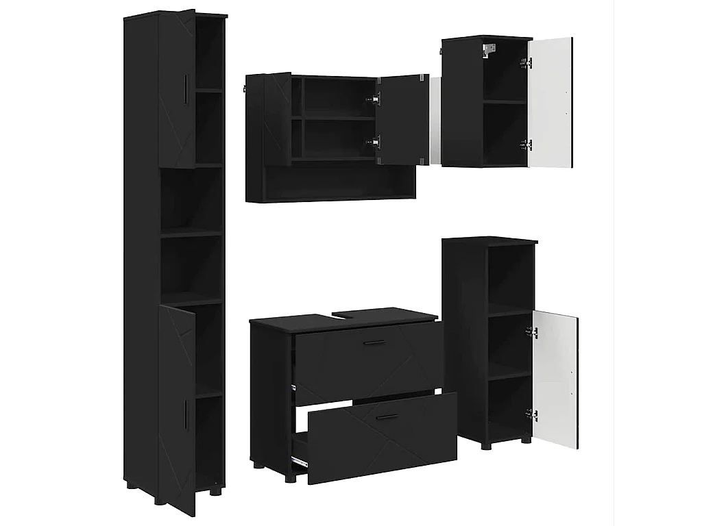 Set di mobili da bagno con cassetto 5 pezzi nero
