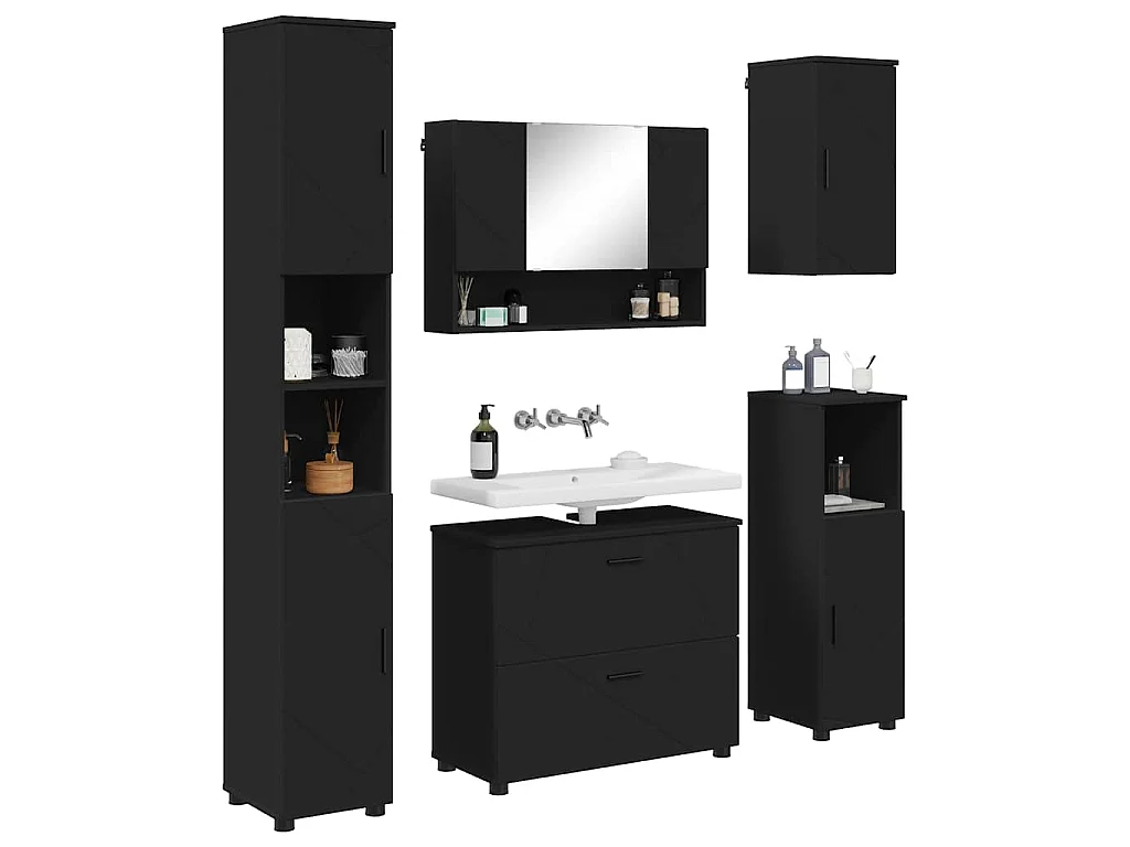 Set di mobili da bagno con cassetto 5 pezzi nero