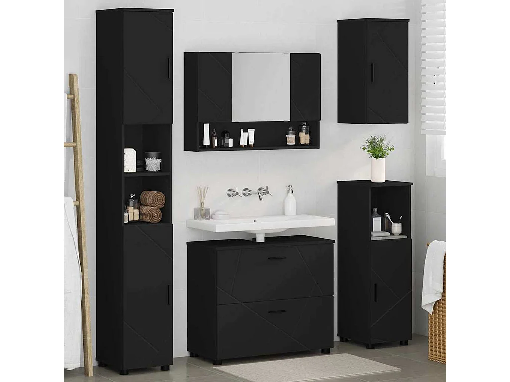 Set di mobili da bagno con cassetto 5 pezzi nero