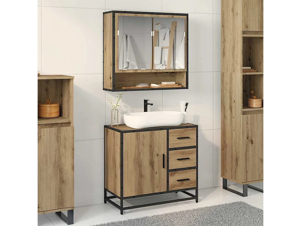 Meuble de Lavabo de Salle de Bain avec tiroir chêne artisanal