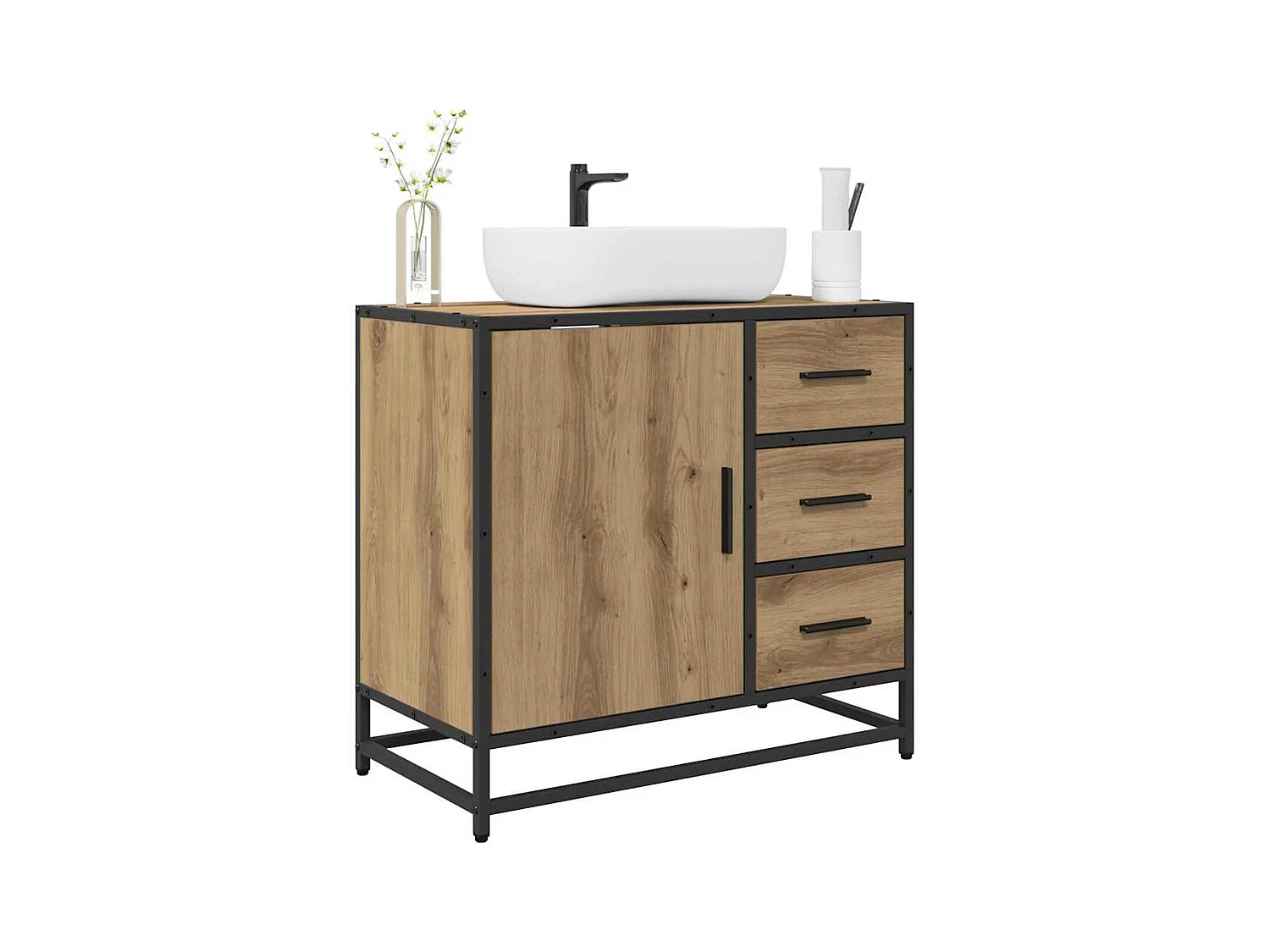 Meuble de Lavabo de Salle de Bain avec tiroir chêne artisanal