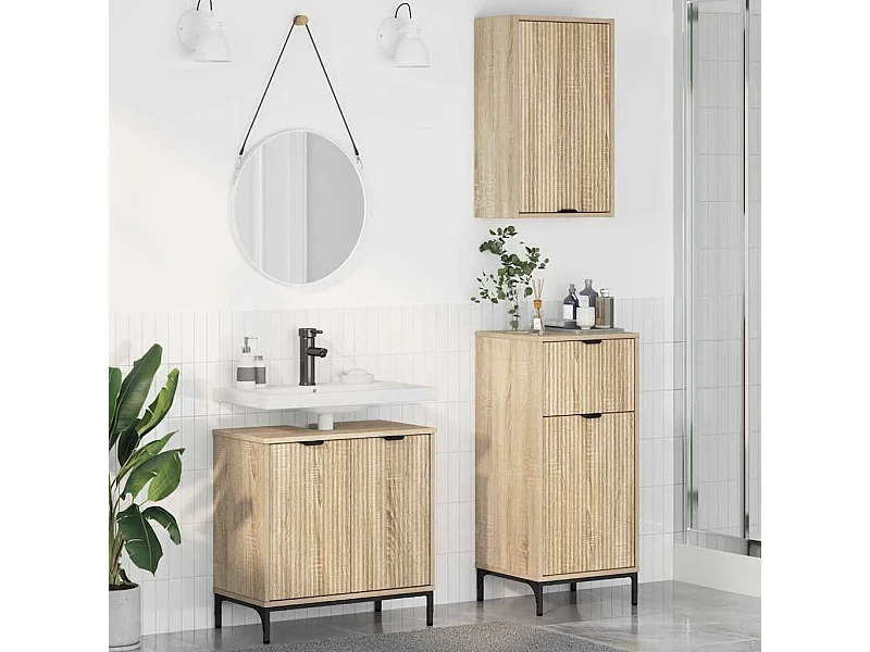 Set di mobili da bagno a quadri 3 pezzi Sonoma Oak