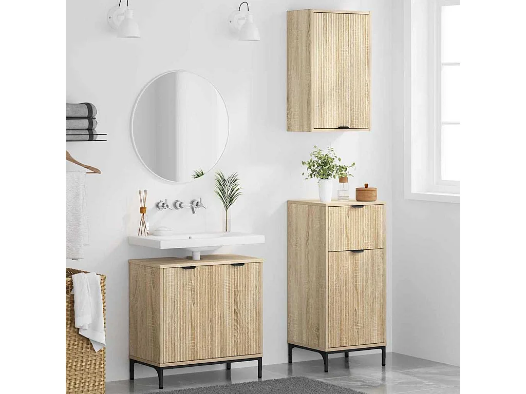 Set di mobili da bagno a quadri 3 pezzi Sonoma Oak