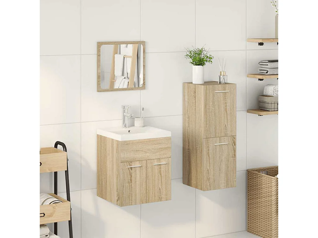 Set di mobili da bagno 4 pezzi in rovere Sonoma