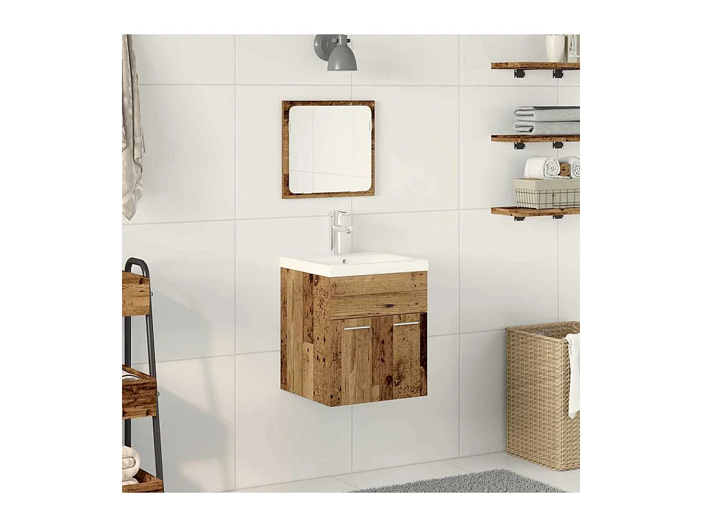 3-delige badkamermeubelset in antiek hout