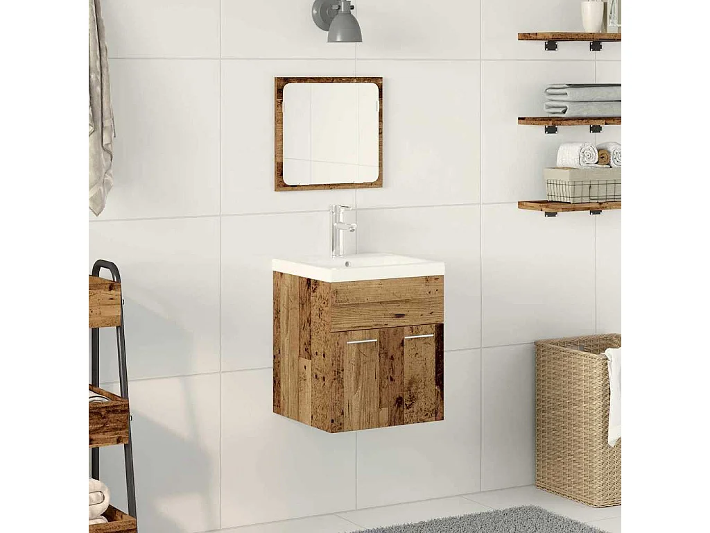 Ensemble de mobilier de salle de bain 3 pcs Bois Ancien