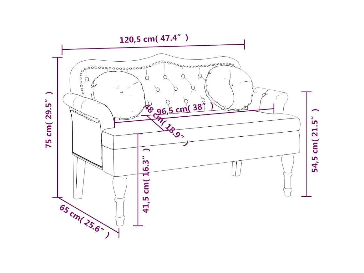 Panca con cuscini neri 120,5x65x75 cm velluto