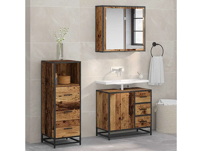 Set di mobili da bagno 3 pezzi in legno anticato
