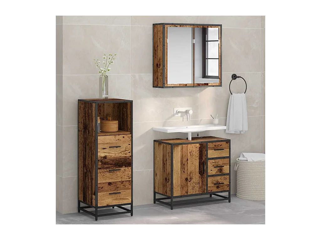 Set di mobili da bagno 3 pezzi in legno anticato