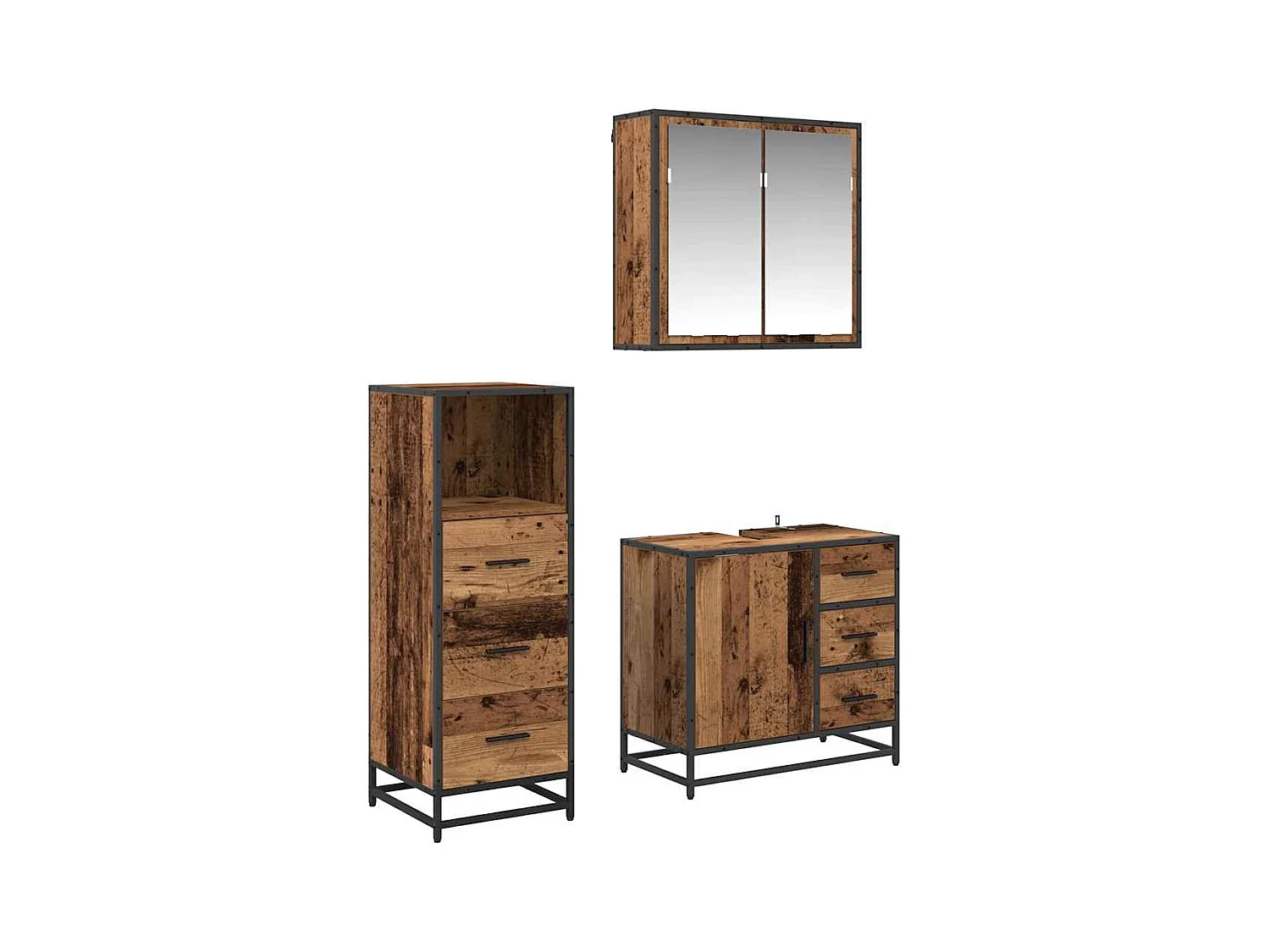 Set di mobili da bagno 3 pezzi in legno anticato