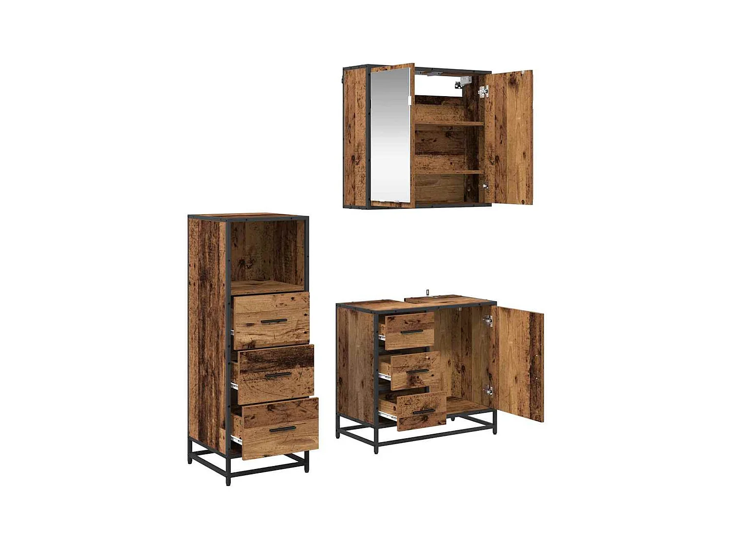 Set di mobili da bagno 3 pezzi in legno anticato