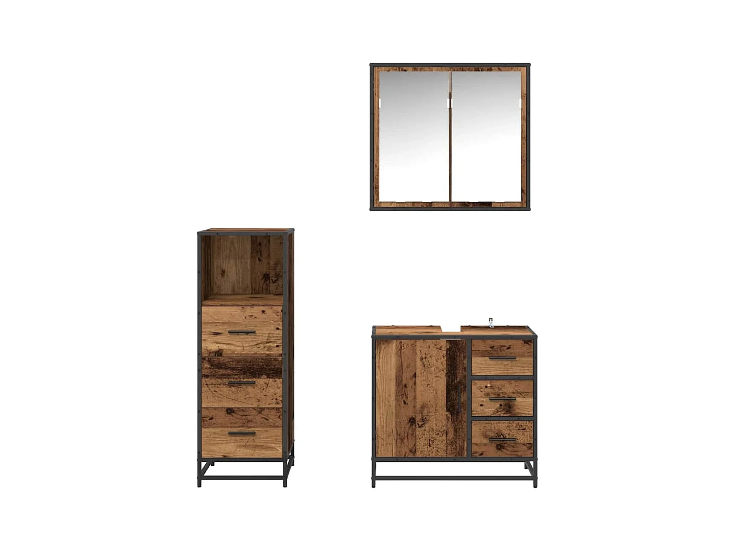 Set di mobili da bagno 3 pezzi in legno anticato