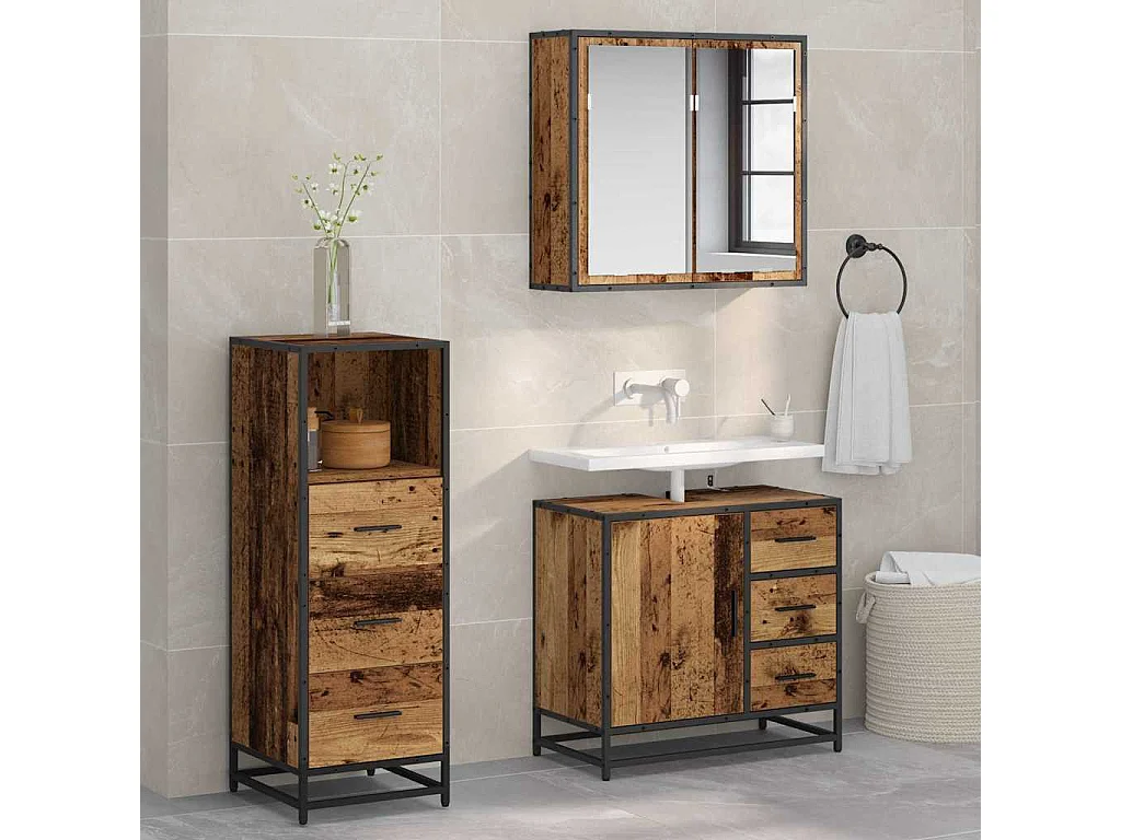 Set di mobili da bagno 3 pezzi in legno anticato