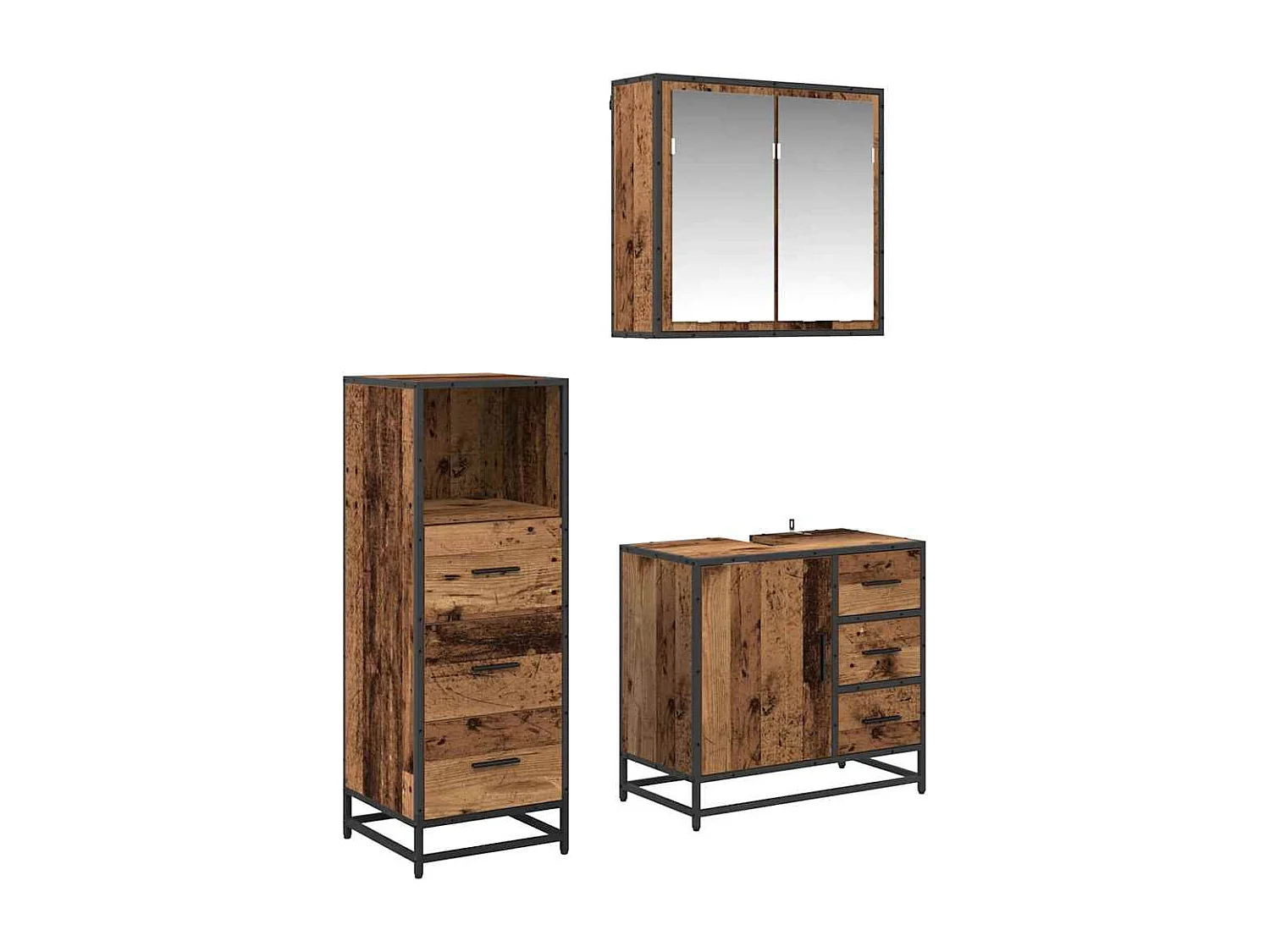 Set di mobili da bagno 3 pezzi in legno anticato