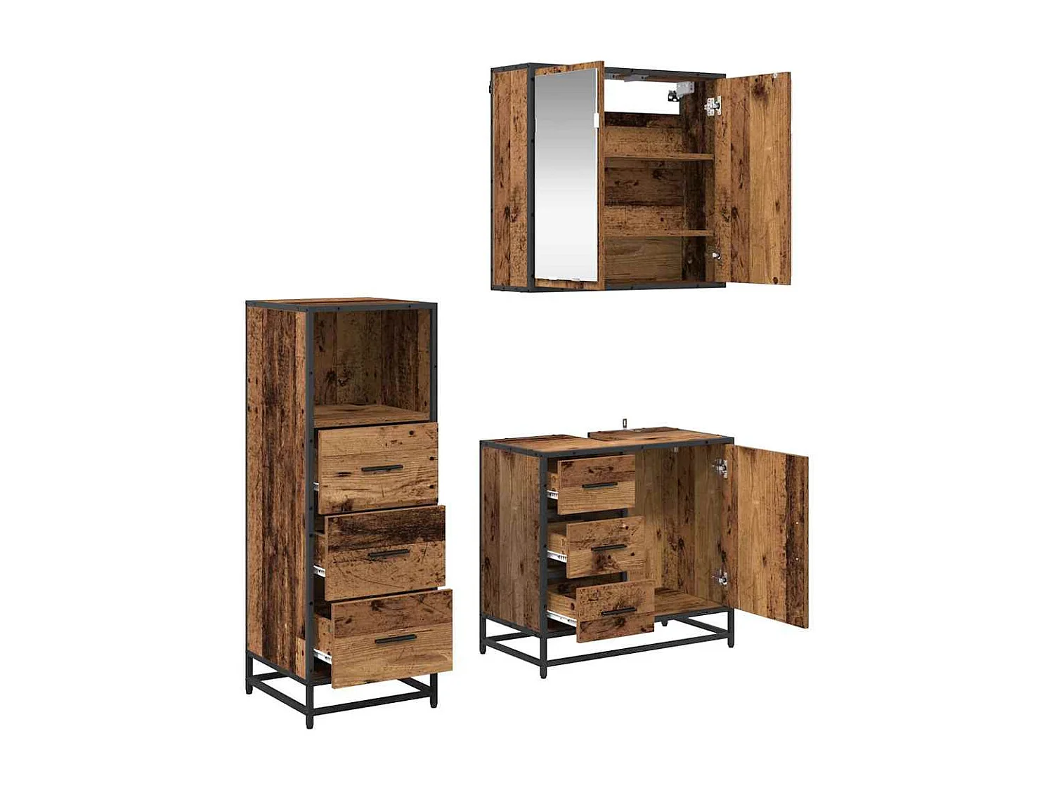 Set di mobili da bagno 3 pezzi in legno anticato