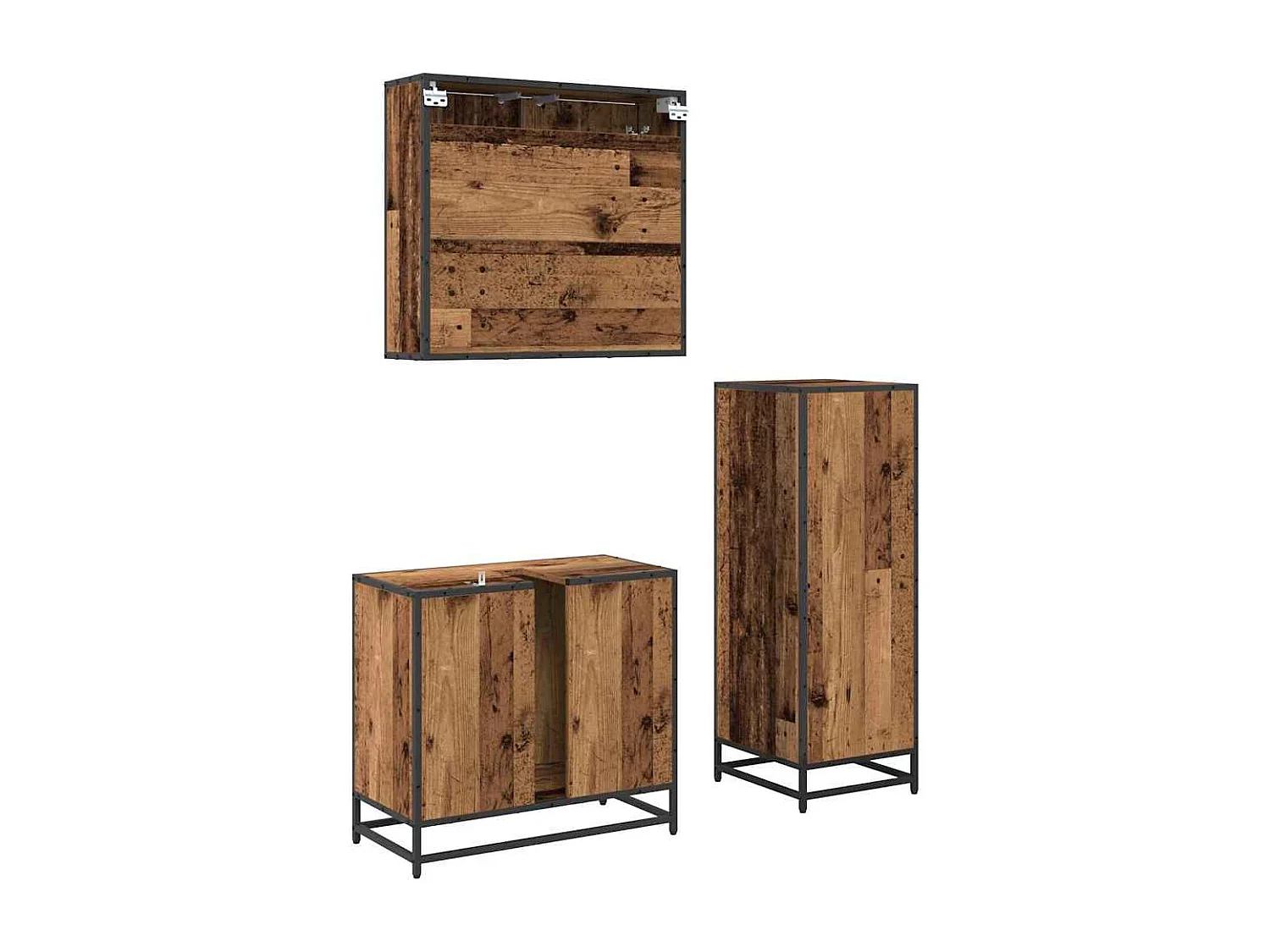 Set di mobili da bagno 3 pezzi in legno anticato