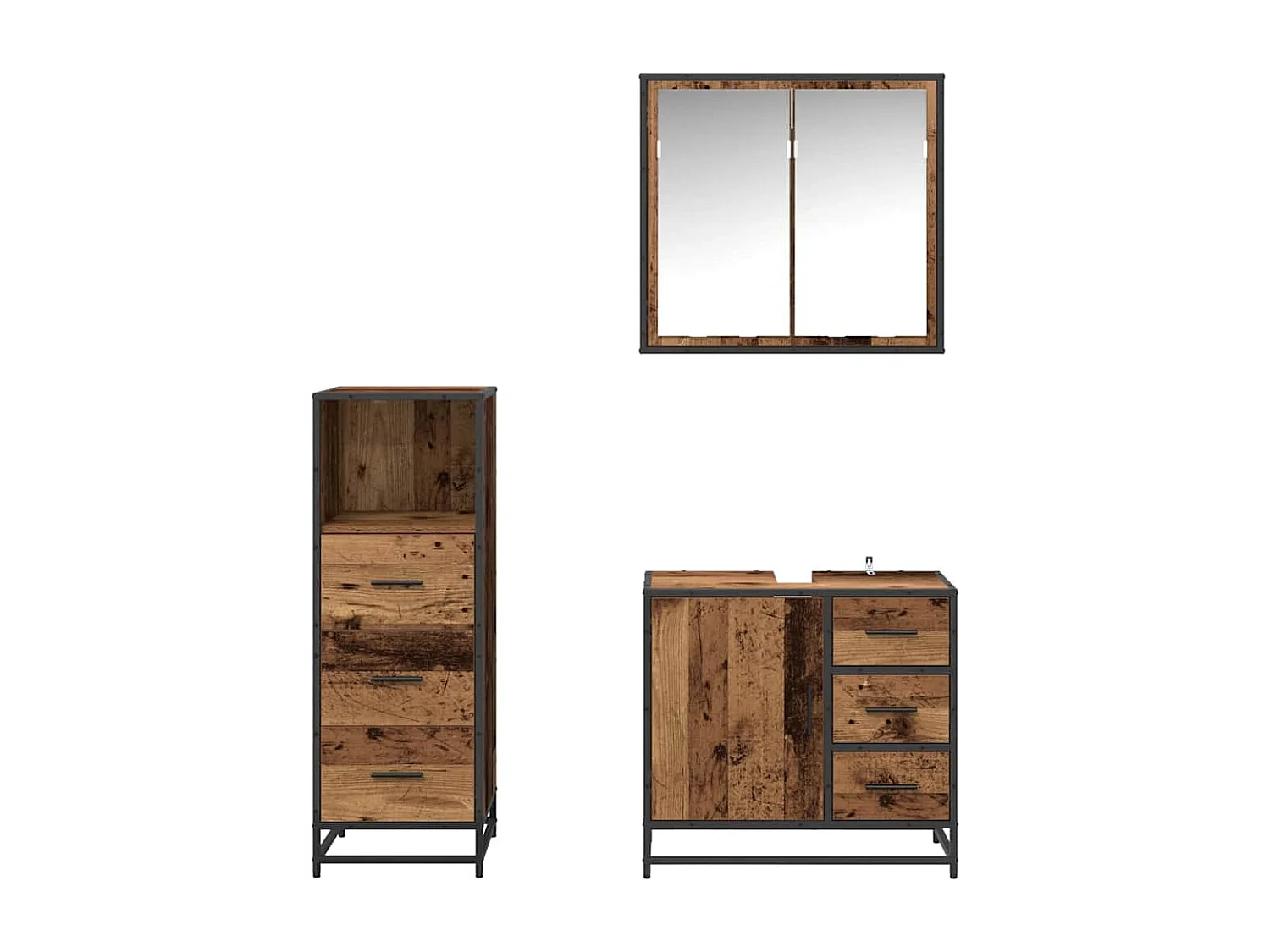 Set di mobili da bagno 3 pezzi in legno anticato