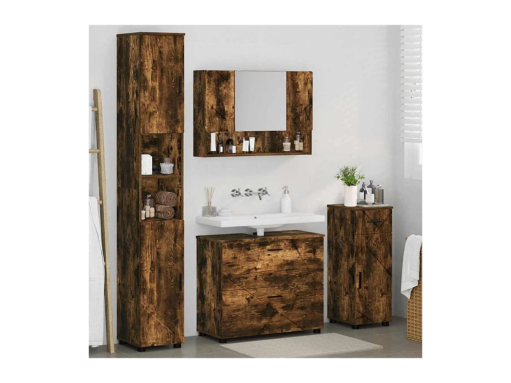 4-delige badkamermeubelset Gerookt Eiken