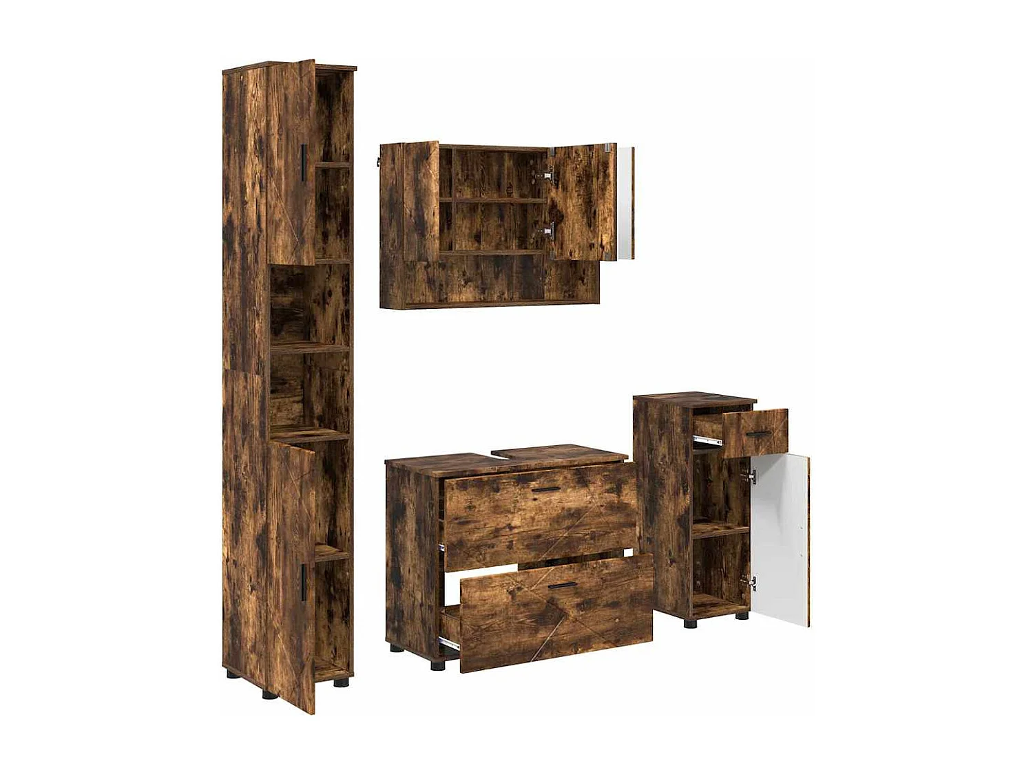 Ensemble de mobilier de salle de bain 4 pcs Chêne fumé