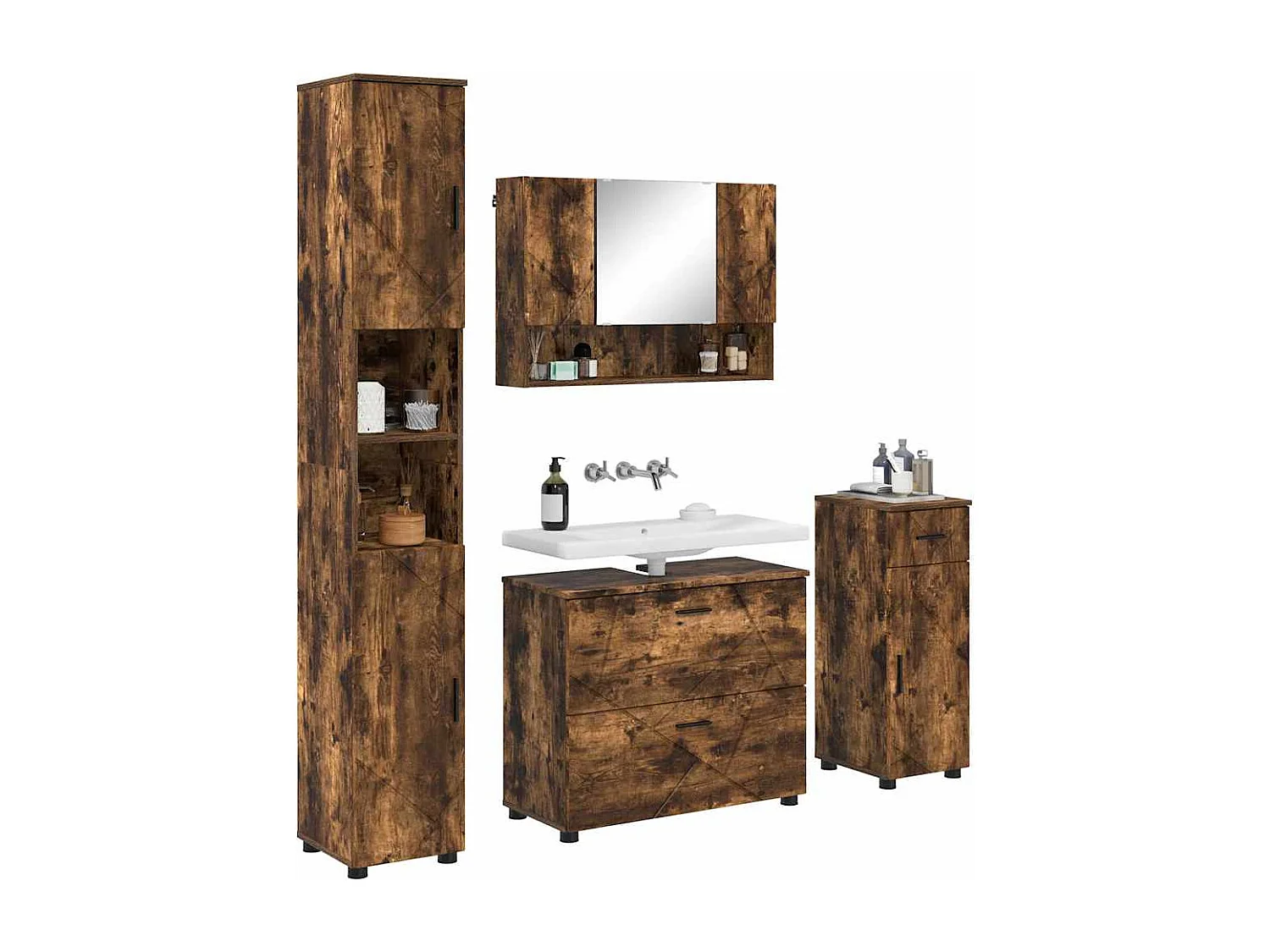 Ensemble de mobilier de salle de bain 4 pcs Chêne fumé
