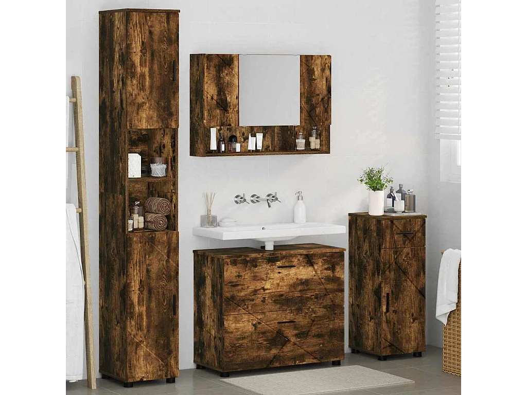 Ensemble de mobilier de salle de bain 4 pcs Chêne fumé
