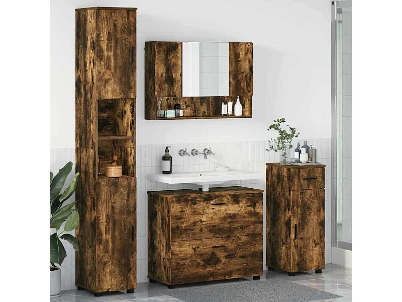 Set di mobili da bagno 4 pezzi Rovere affumicato