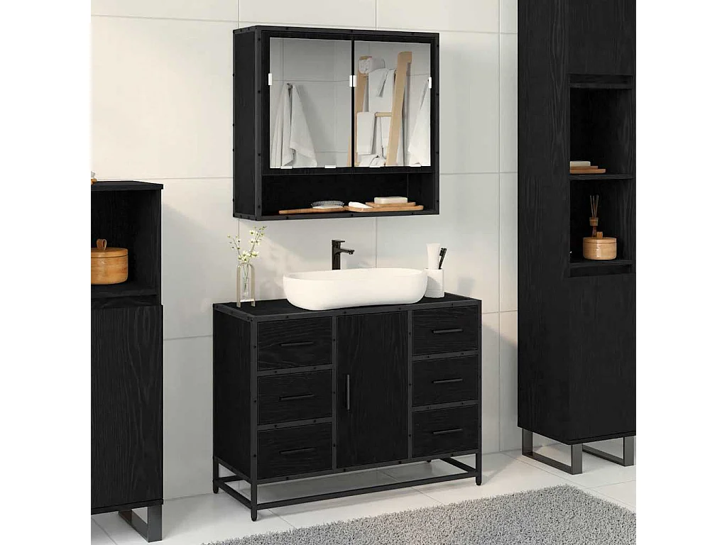 Ensemble de mobilier de salle de bain 2 pcs Chêne noir
