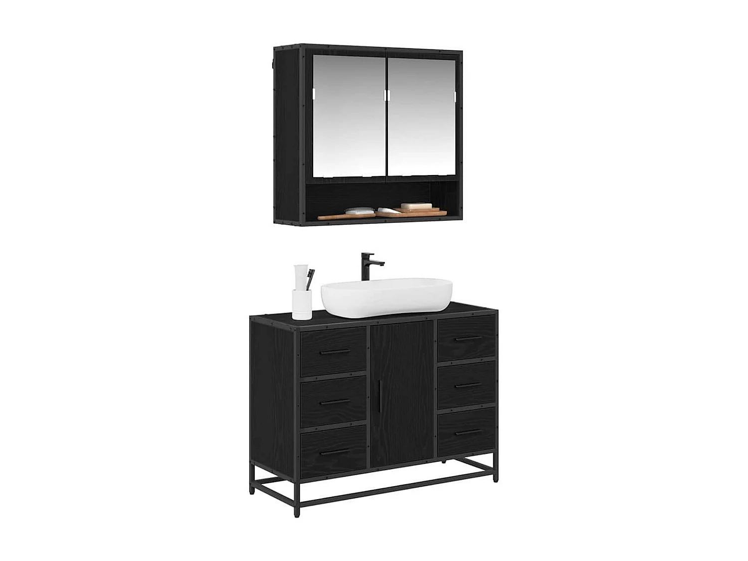 Ensemble de mobilier de salle de bain 2 pcs Chêne noir