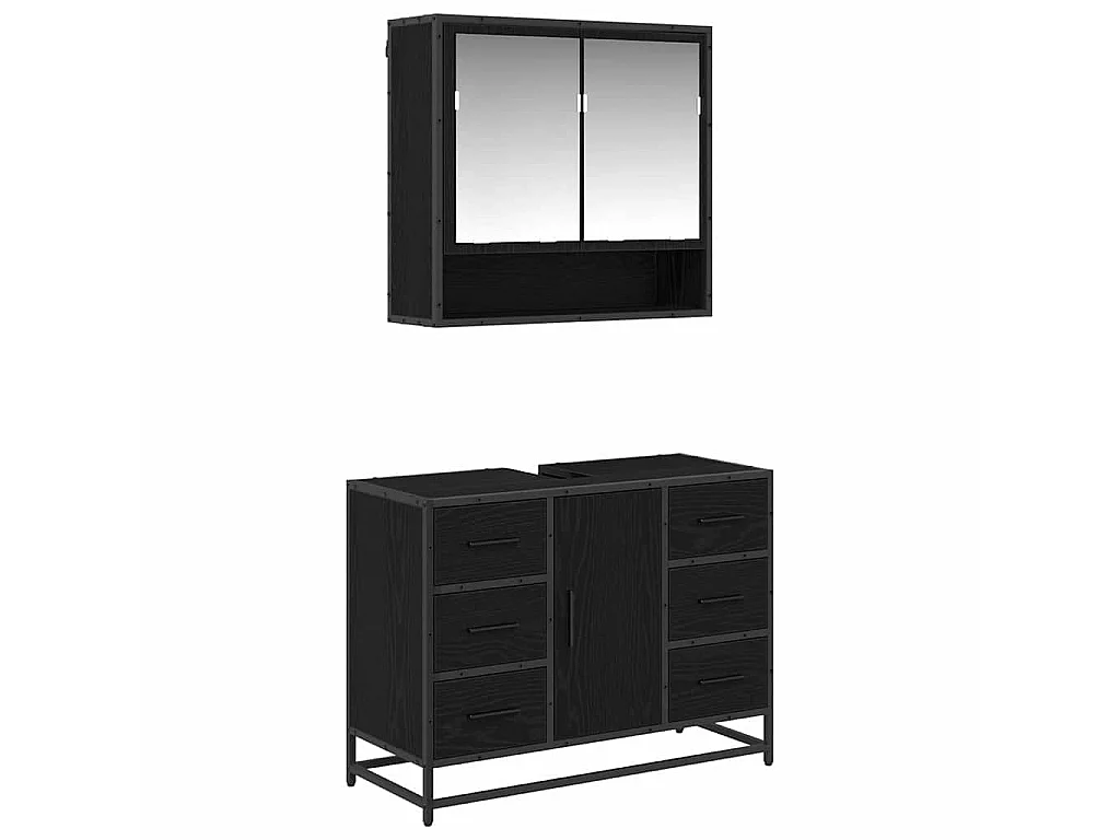 2-teiliges Badmöbel-Set Eiche schwarz