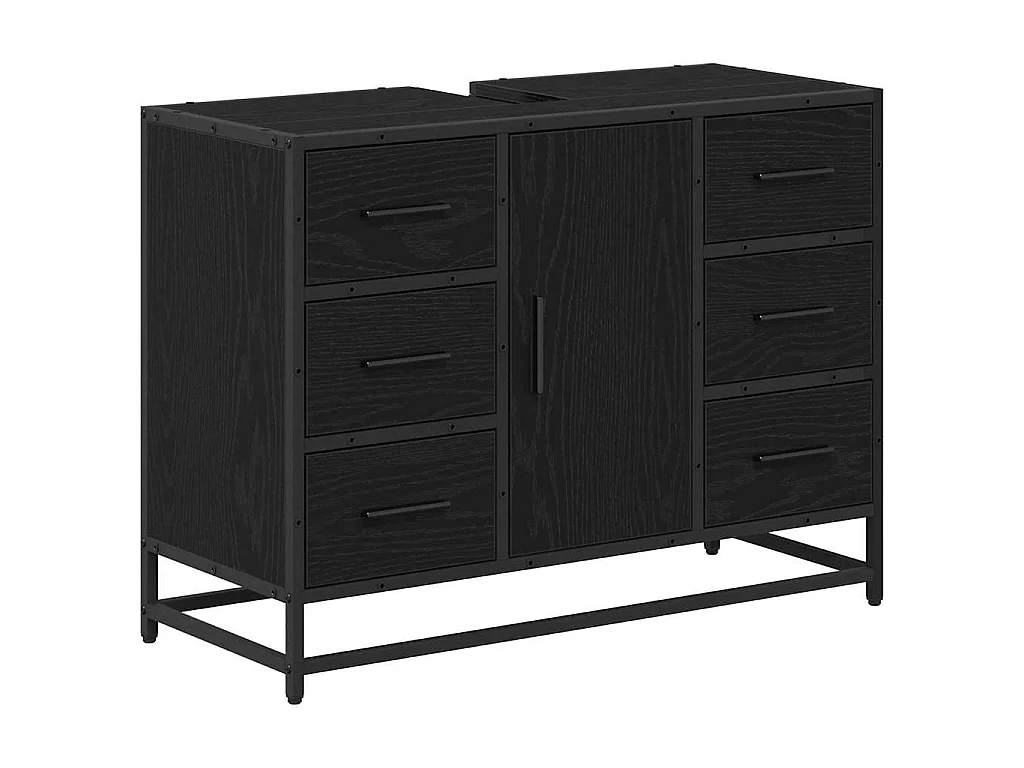 2-teiliges Badmöbel-Set Eiche schwarz