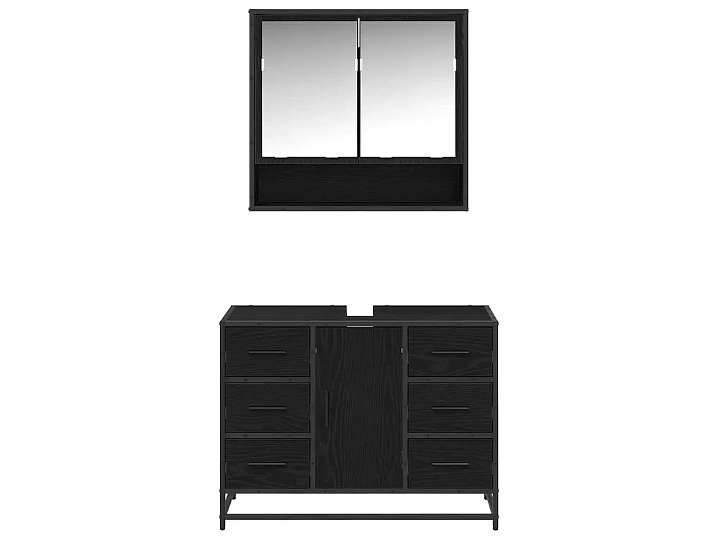 2-teiliges Badmöbel-Set Eiche schwarz