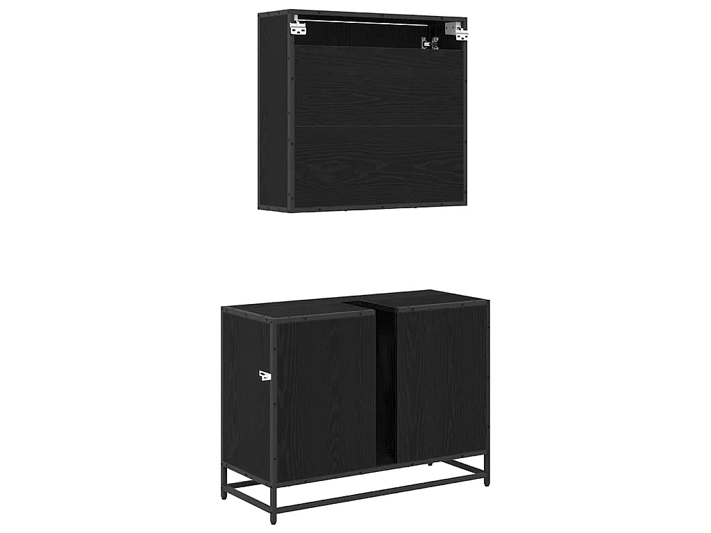2-teiliges Badmöbel-Set Eiche schwarz