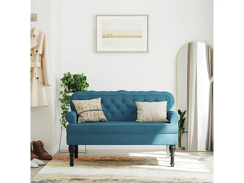 Banc avec dossier bleu 119,5x64,5x75 cm velours