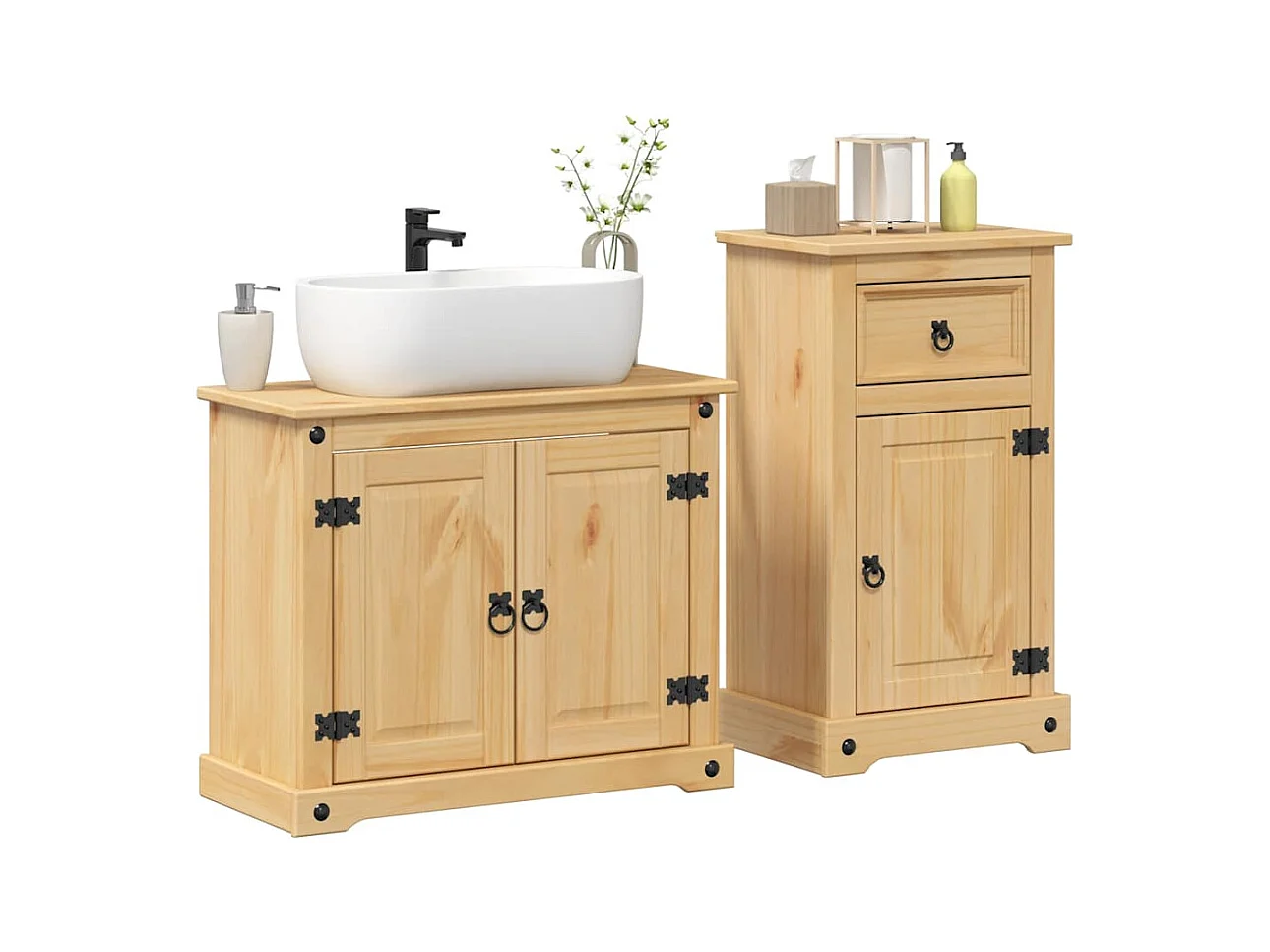 Conjunto de muebles de baño Corona de 2 piezas, madera maciza de pino