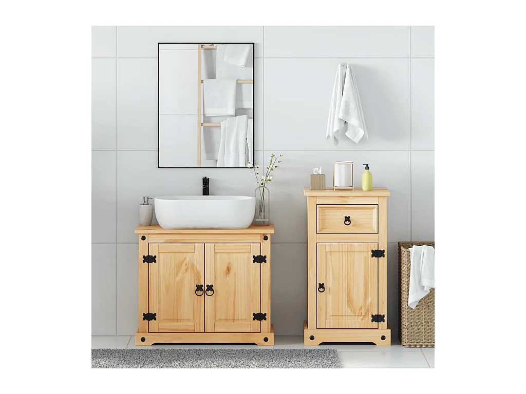 Conjunto de muebles de baño Corona de 2 piezas, madera maciza de pino