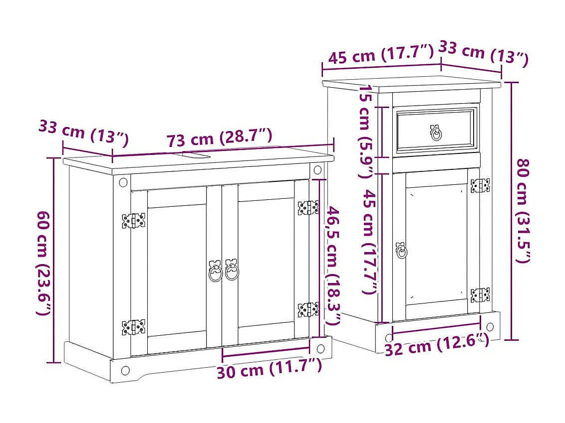 Ensemble de meubles salle de bain 2 pcs Corona bois pin massif