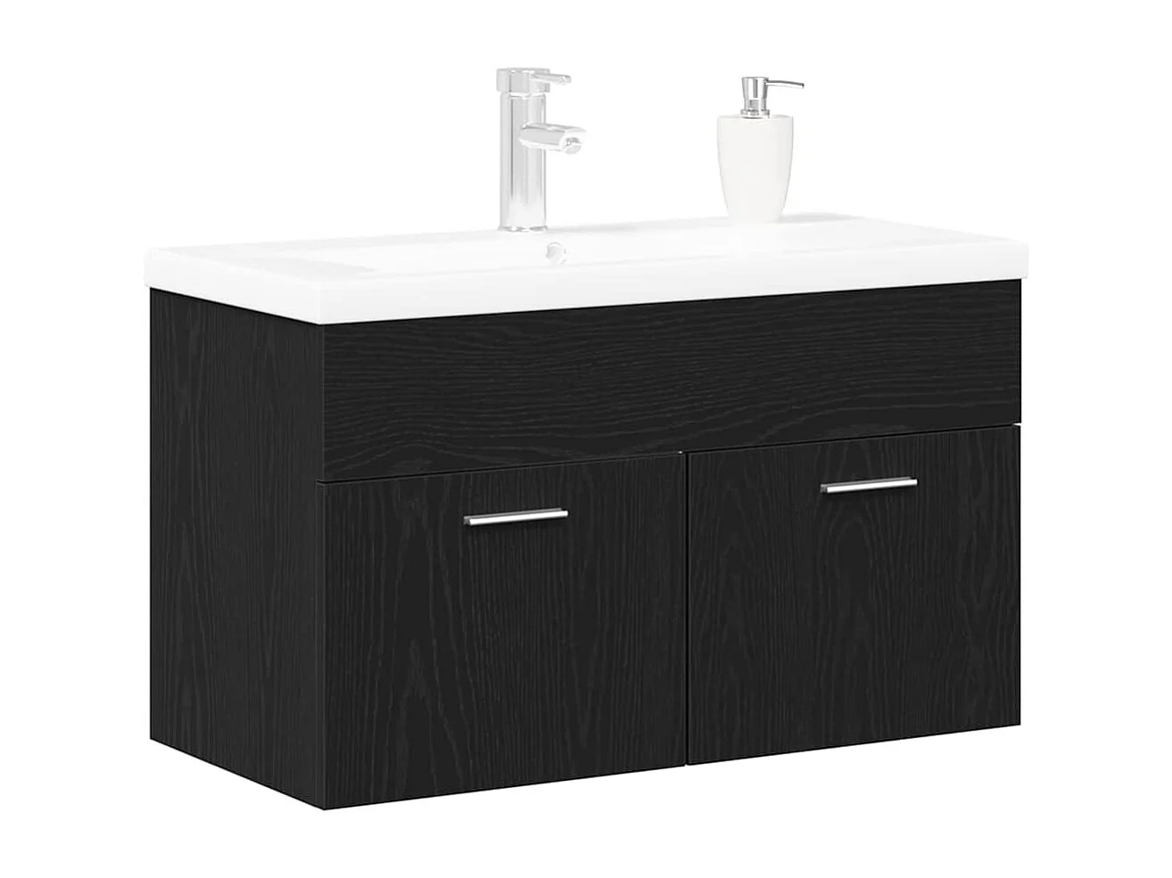 Zwarte eiken spoelbakkast 80 x 38,5 x 46 cm bewerkt hout